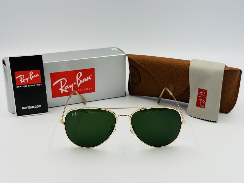 Очки Ray Ban Aviator Large Metal 3026 Gold-Green 62мм стекло