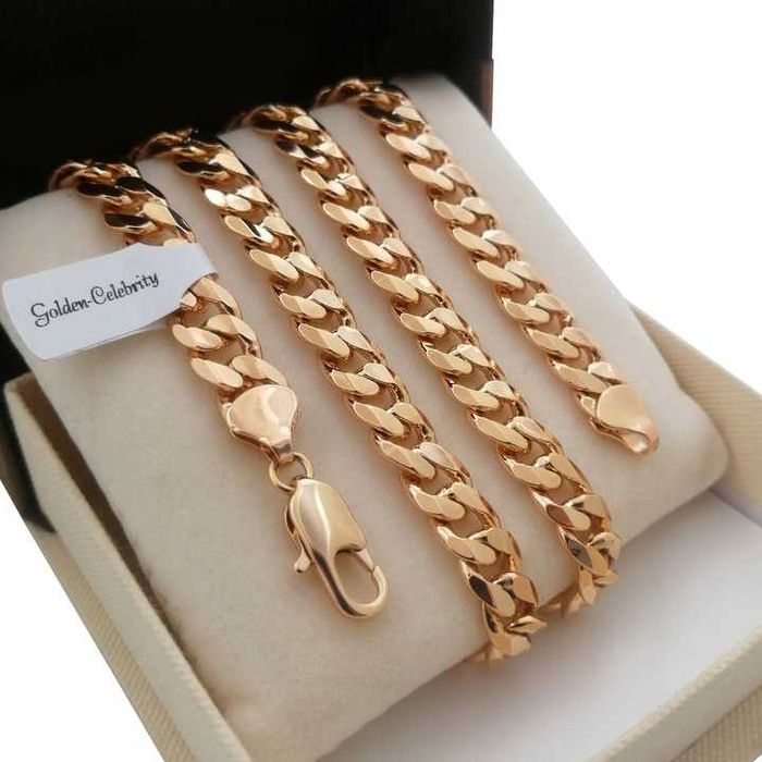 Pozłacany 18k złotem łańcuszek pancerka 60cm 8mm GWARANCJA!