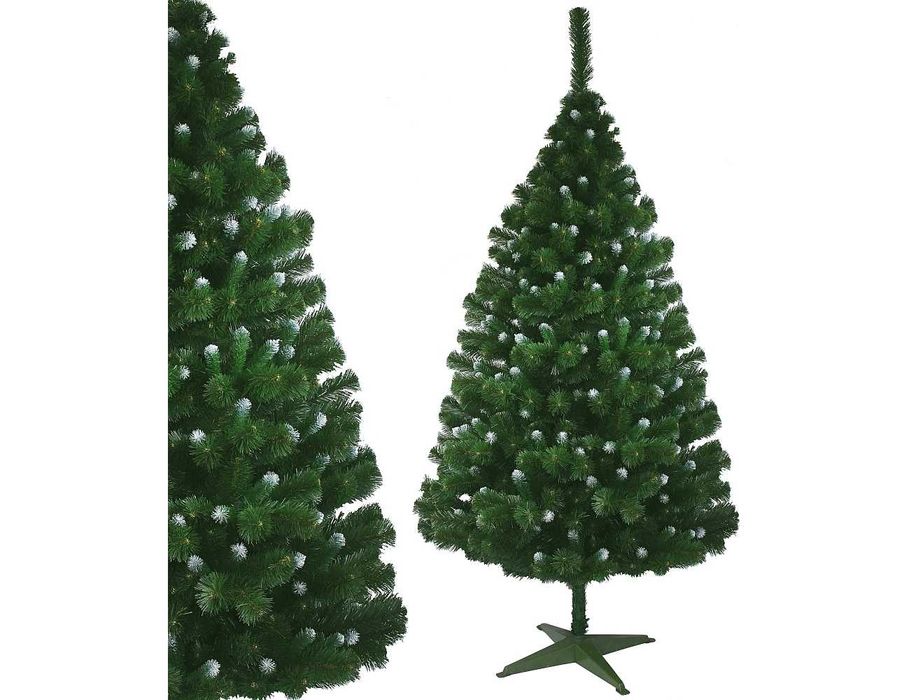 Choinka sztuczna ośnieżona zielona z białymi końcami + stojak 220 cm