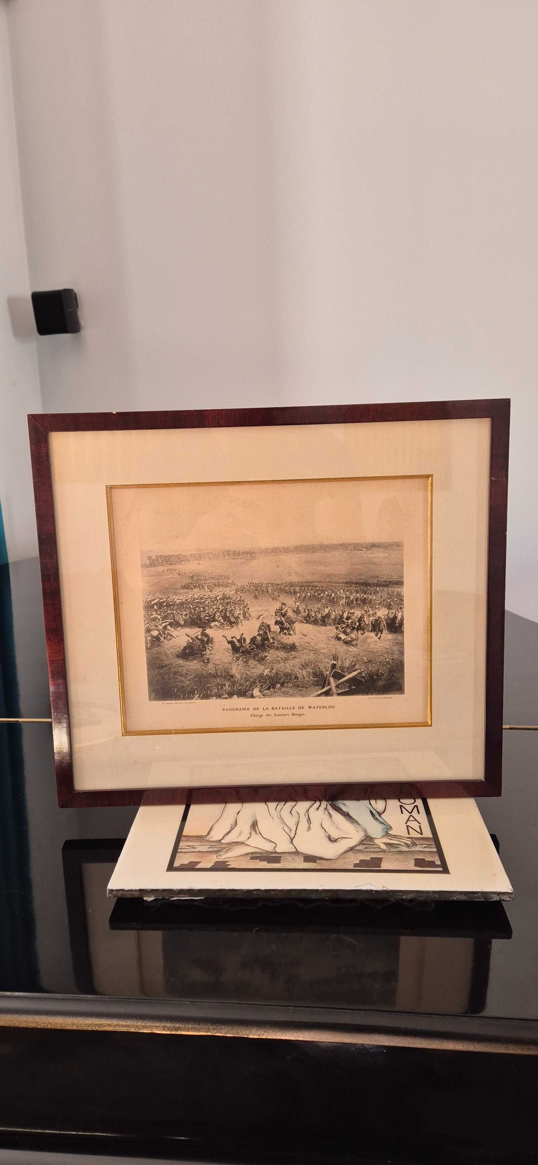 Obraz litografia Napoleon Panorama Bitwy pod Waterloo antyk dekor