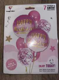 Zestaw balonów Happy Birthday (7 sztuk).  Kolor rozowy.