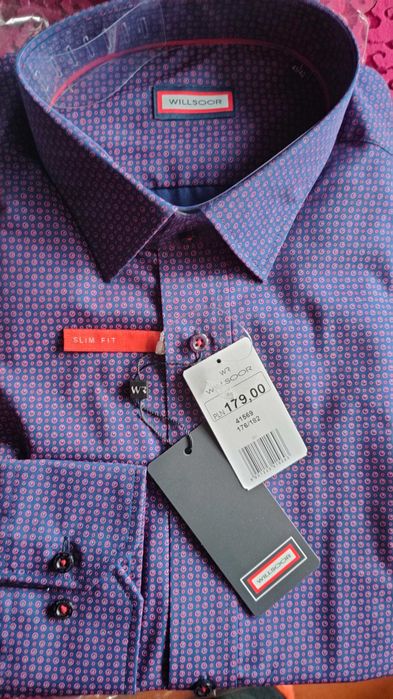 Willsoor Koszula męska granatowa,Slim Fit, rozmiar41/42 wzrost 176/182