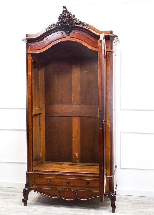 Antyk DREWNIANA szafa BIELIŹNIARKA Rocaille Orzech LUSTRO front 1p. XX