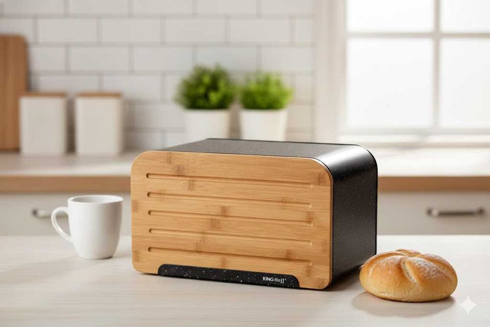 NOWOCZESNY Chlebak King Hoff z Bambusową Deską | Czarny KH-1245 | HIT!