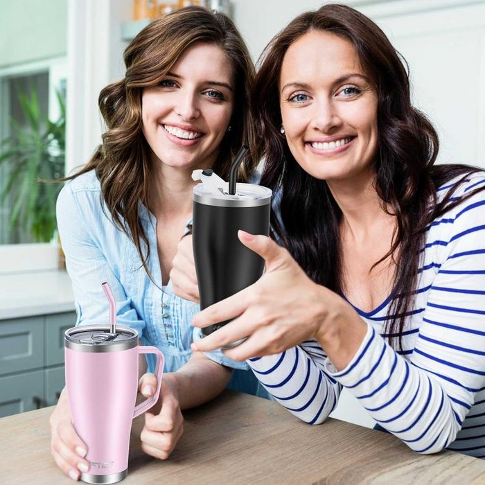 Kubek termiczny podróżny 850ml ze słomką, z 2 pokrywkami i uchwytem