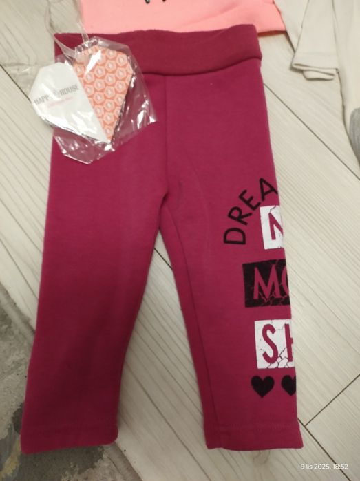 Zestaw na 74, spodnie ocieplane i bluza z meszkiem + body