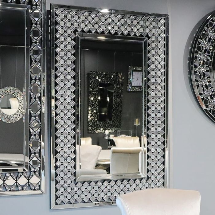 Srebrne lustro glamour prostokątne 80x120 cm M-0548