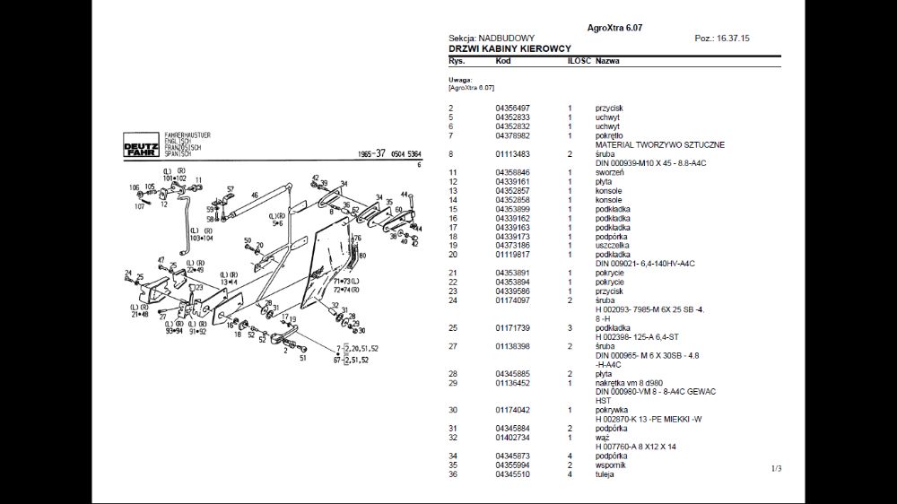 DEUTZ FAHR AGROXTRA 6.07 profesjonalny katalog części po Polsku