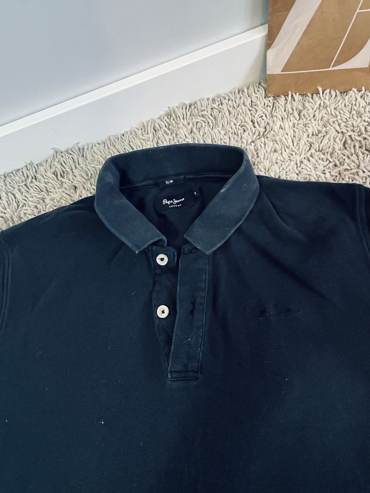 Pepe jeans t-shirt meski czarny slim rozm S z kolnierzykiem