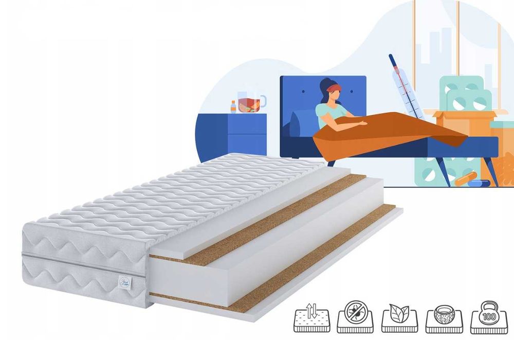 Materac twardy pianka kokos WYSYŁKA GRATIS 180x200x24 H5/H5 Biały