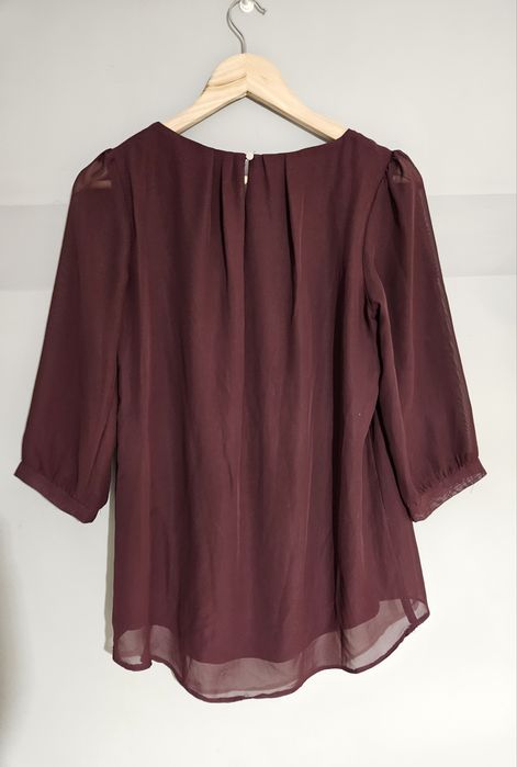 Burgundowa elegancka bluzka z rękawem 3/4