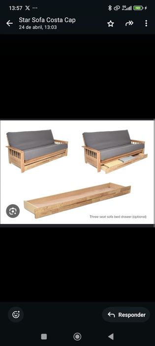 Sofa cama 3 lug. Futon Company em madeira maciça