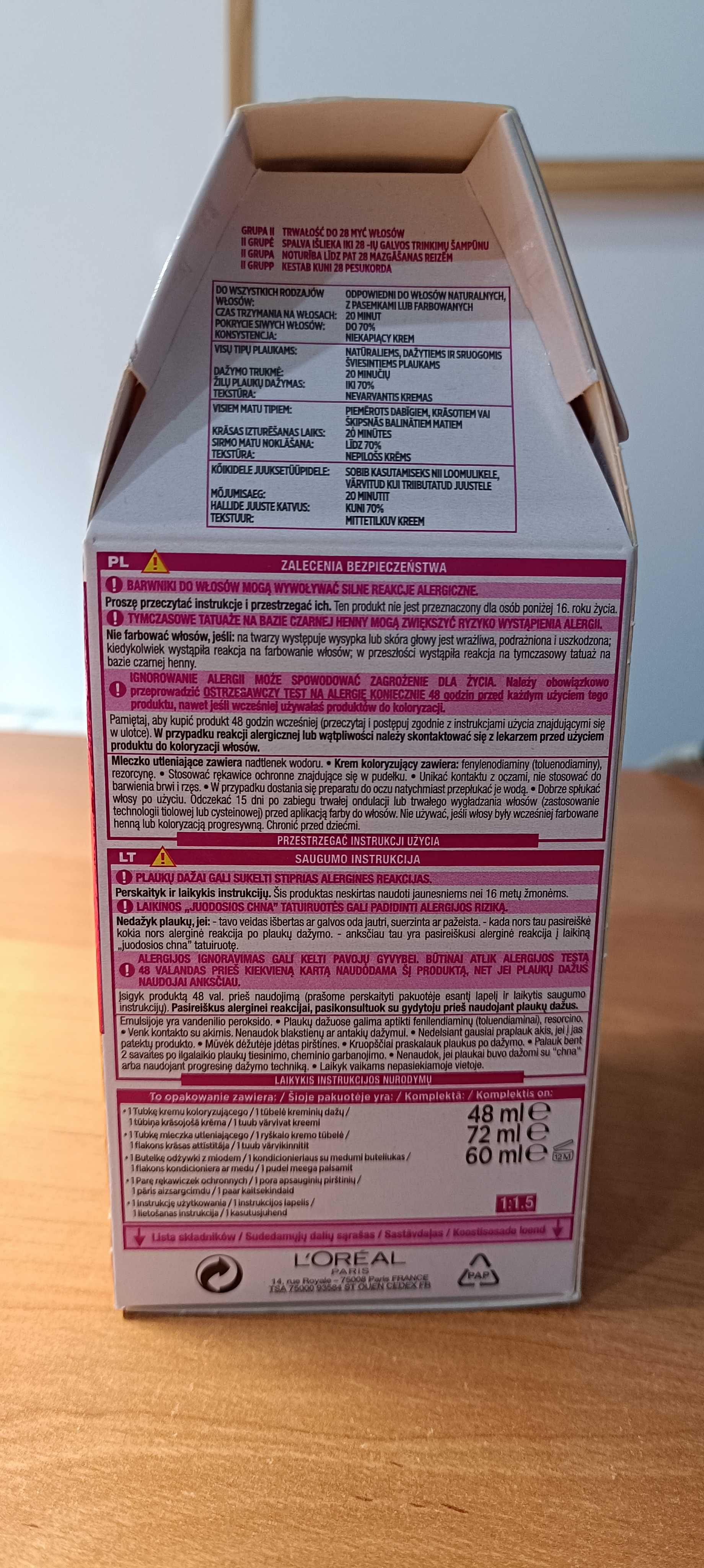 Krem koloryzujący do włosów (bez amoniaku) - jasny brąz, Loreal Paris