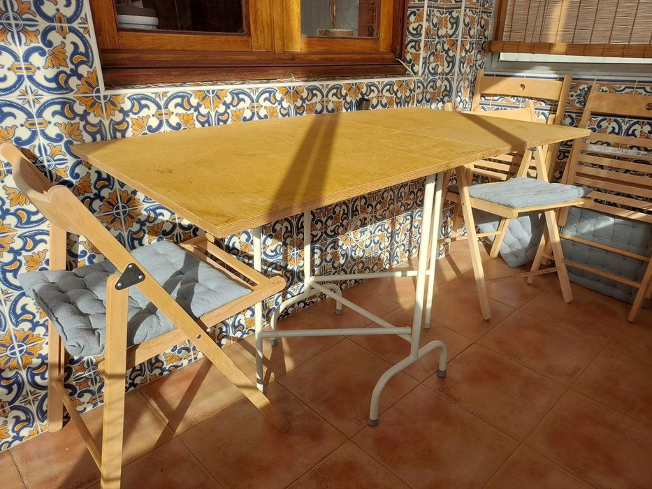 Mesa abas rebatível bétula pernas metálicas