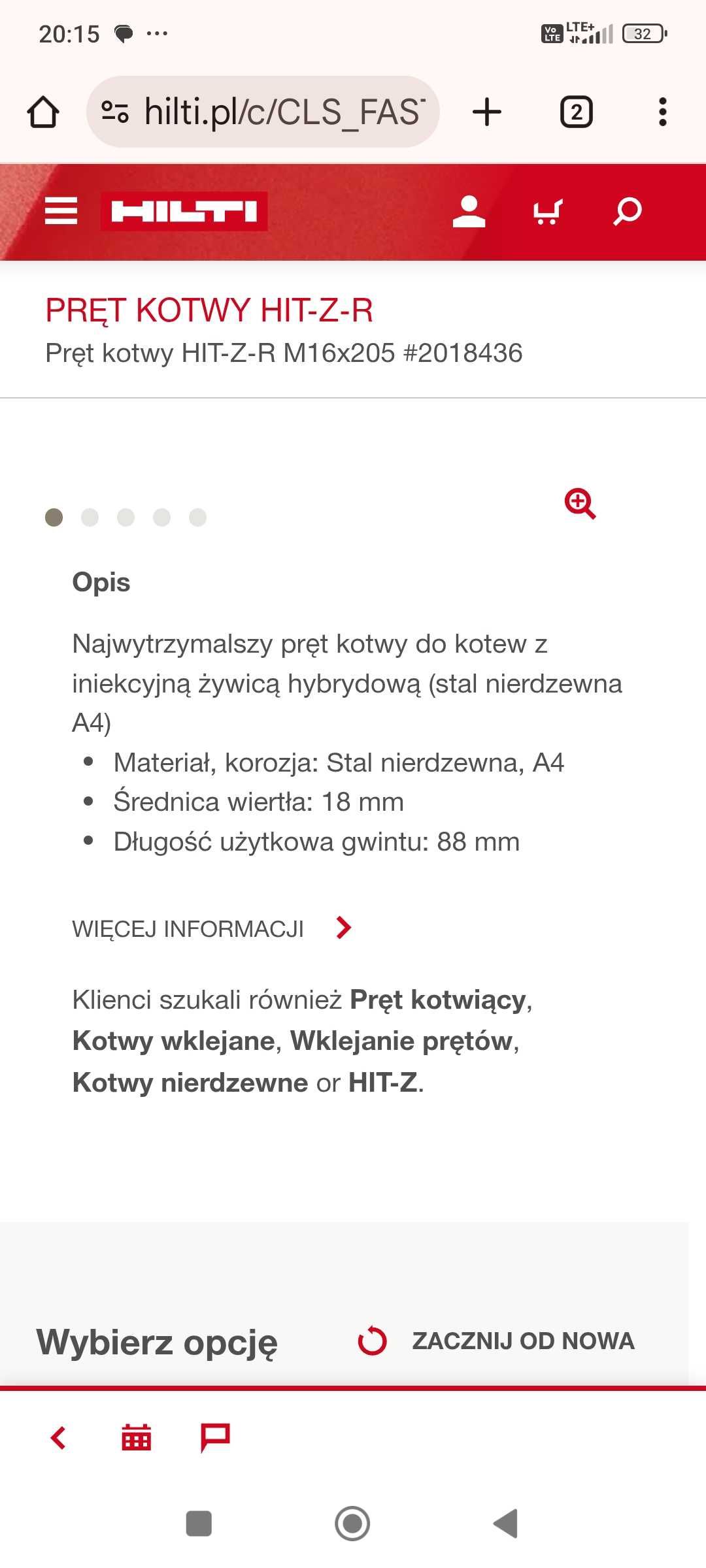 Hilti Pręt kotwy HIT-Z-R M16x205