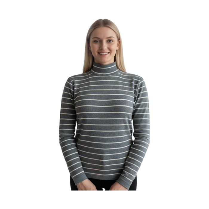 Półgolf Uniqlo XS 34 bawełna szaro biało beżowe paski casual