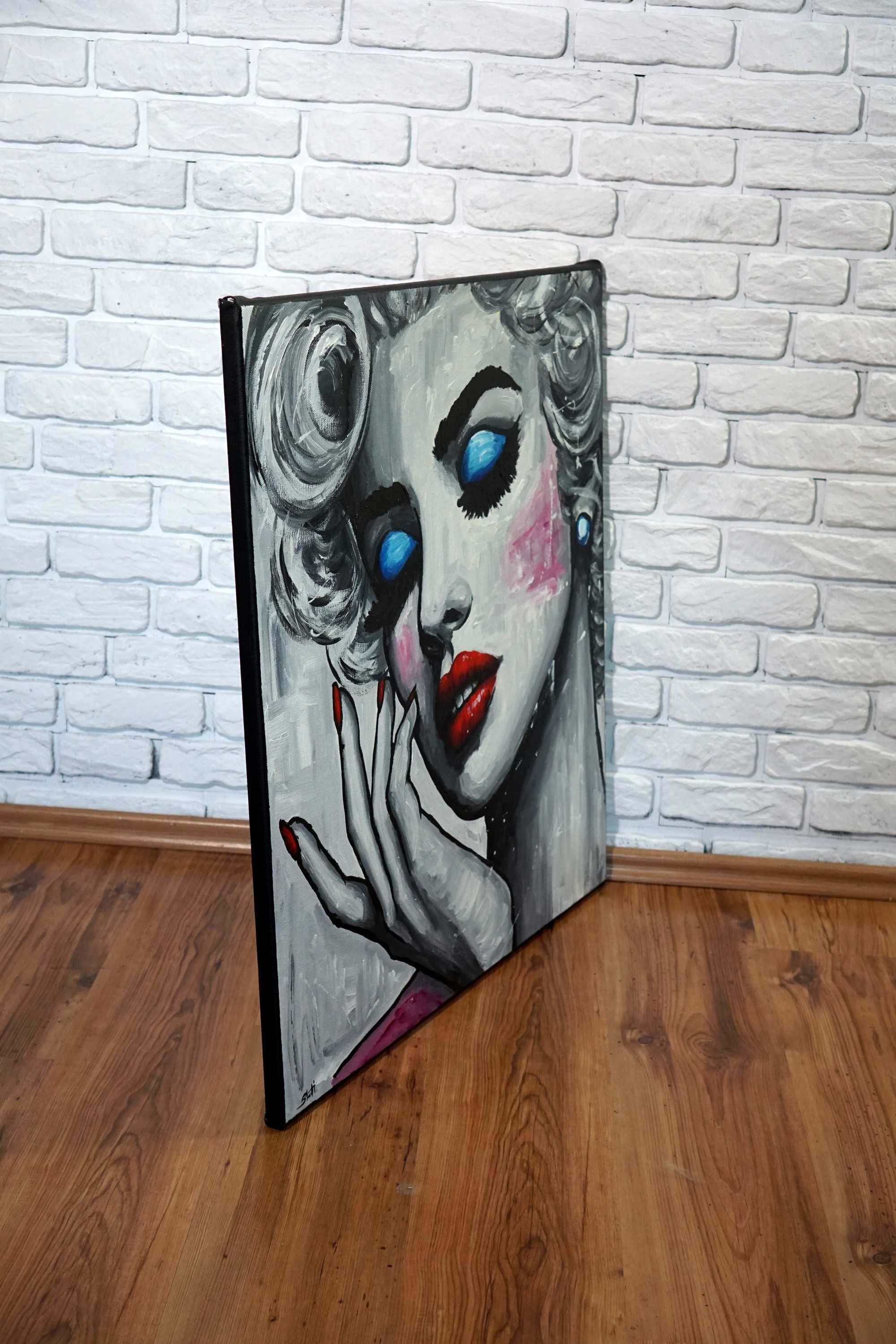 Duży ręcznie malowany obraz akrylowy czarno biały Marilyn Monroe loft