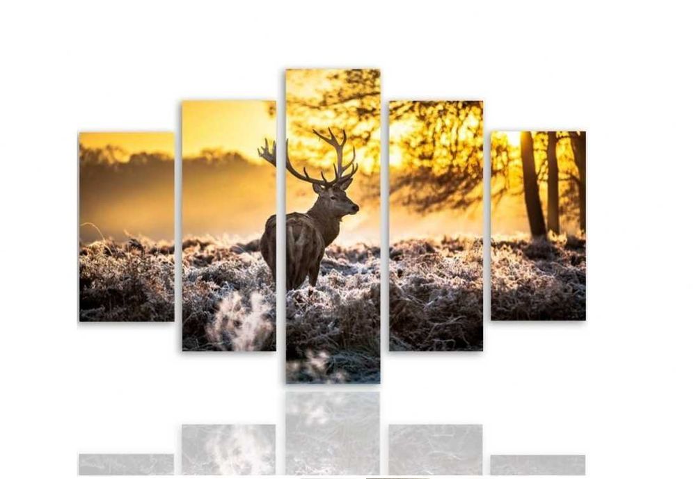 Obraz 5 części Jeleń zimą 250x120