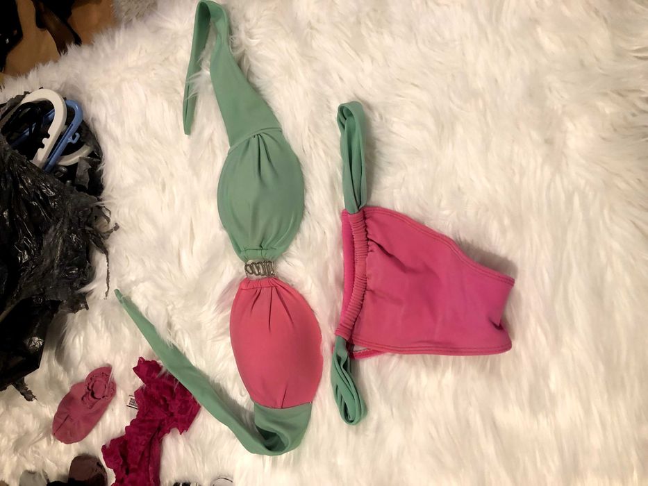 bikini colorido brasileiro verde e rosa tamanho s