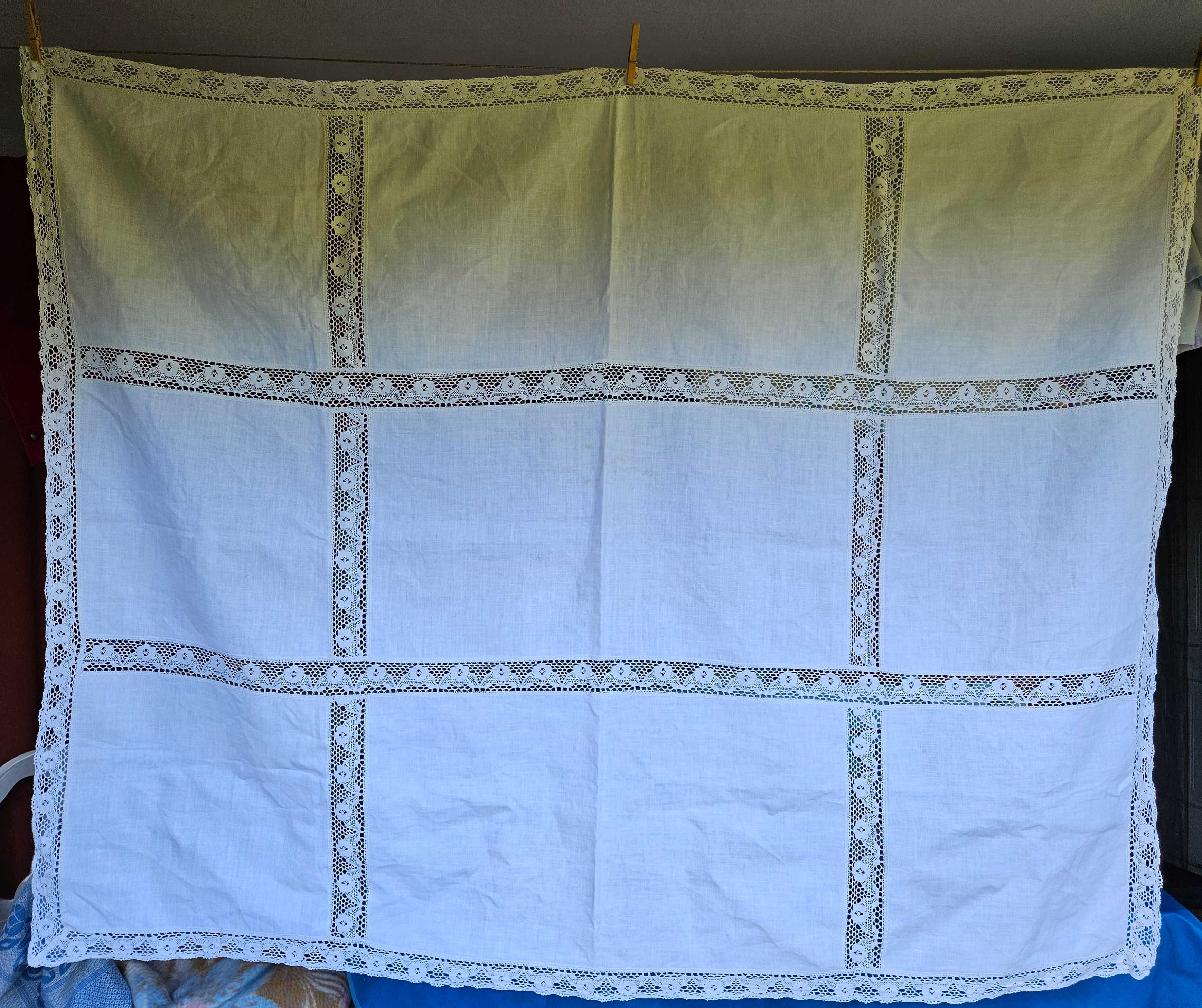 Obrus lniany len 155 x 120 koronka piękny