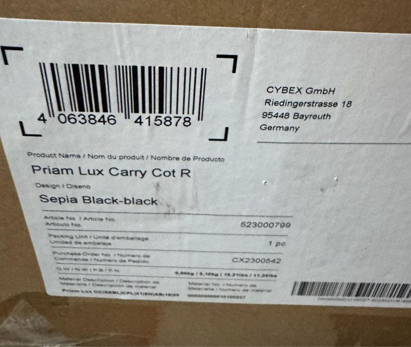 Gondola Cybex Priam Lux carry cot sepia black