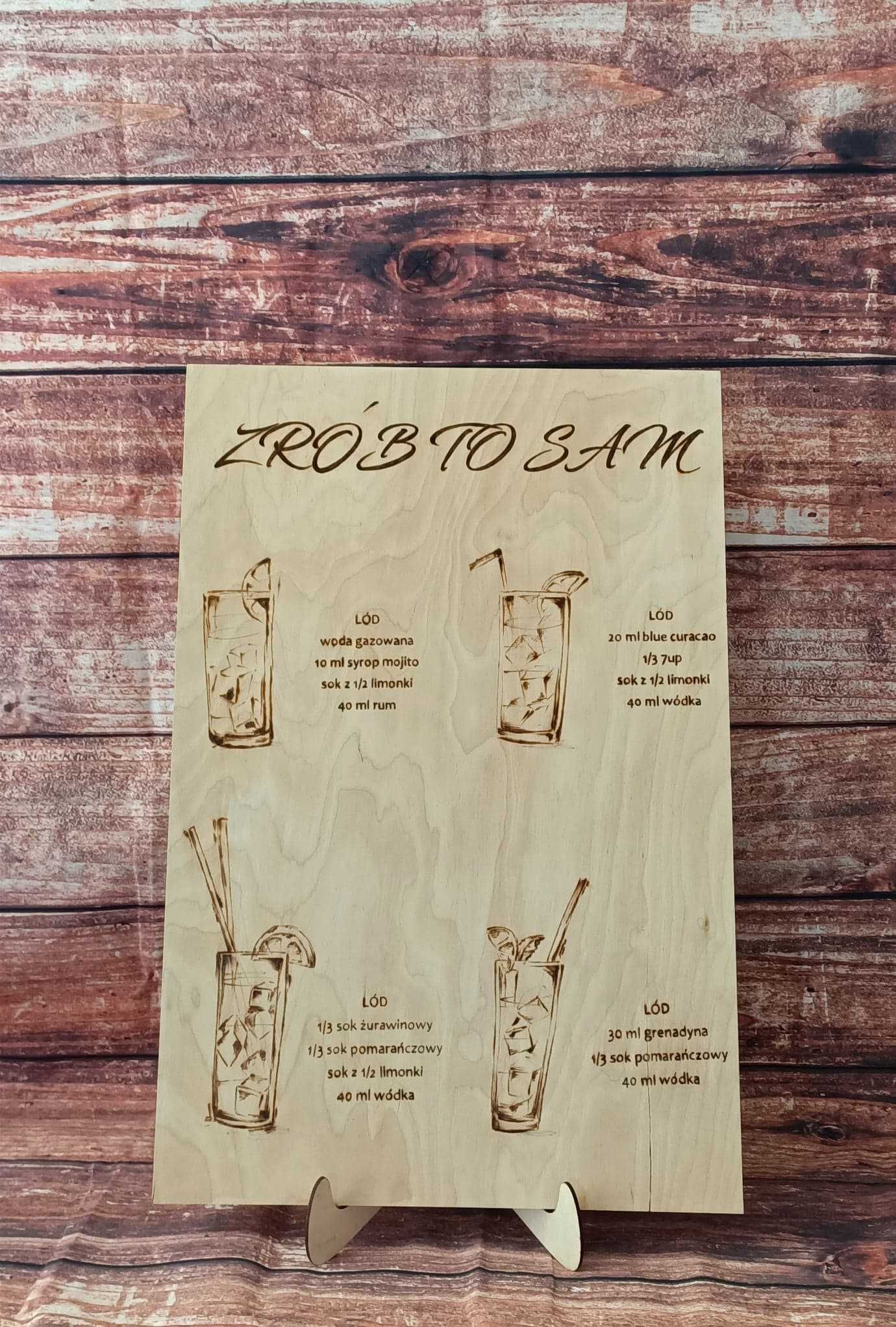 Tablica z recepturami drinków dekoracje boho ślub