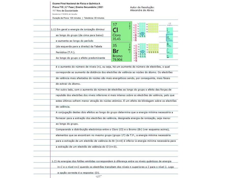 Explicações de Matemática e de Físico-Química
