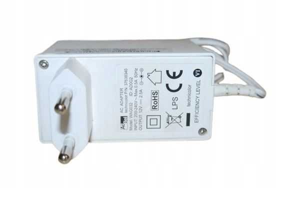 Zasilacz wtyczkowy AcBel 12V 2,5A 30W WTYK 5,5x2,1 mm BIAŁY WAG032