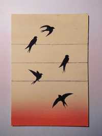 Obraz rysunek miniatura ptaki na niebie ptaki w locie