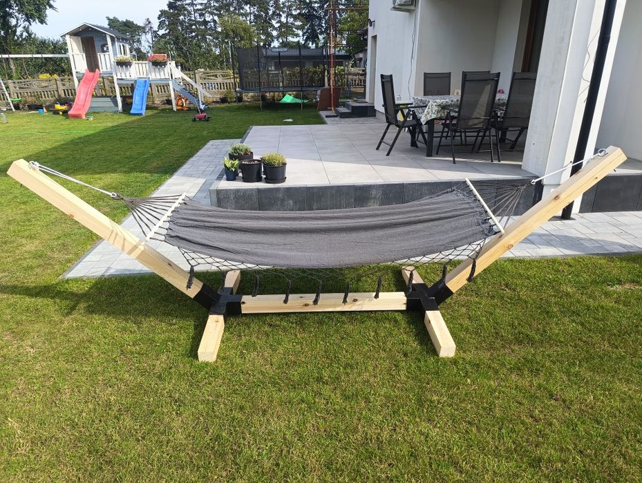 Hamak drewniany stelaż + hamak porządny najgrubszy 100x100mm malowany