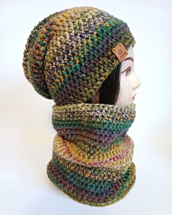 Komplet szydełkowy czapka beanie i wysoki komin