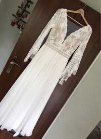 Suknia ślubna boho Annais Bridal Ganselma rozmiar S 36 koronka muślin