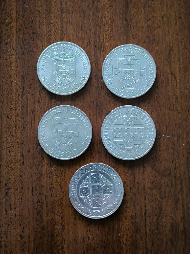 5 Moedas de 50 Escudos em prata
