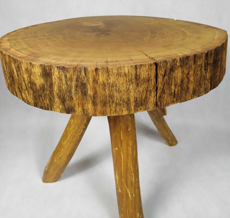 Stolik kawowy Unikat Trójnóg drewniany Solidny Dąb Góralski Premium