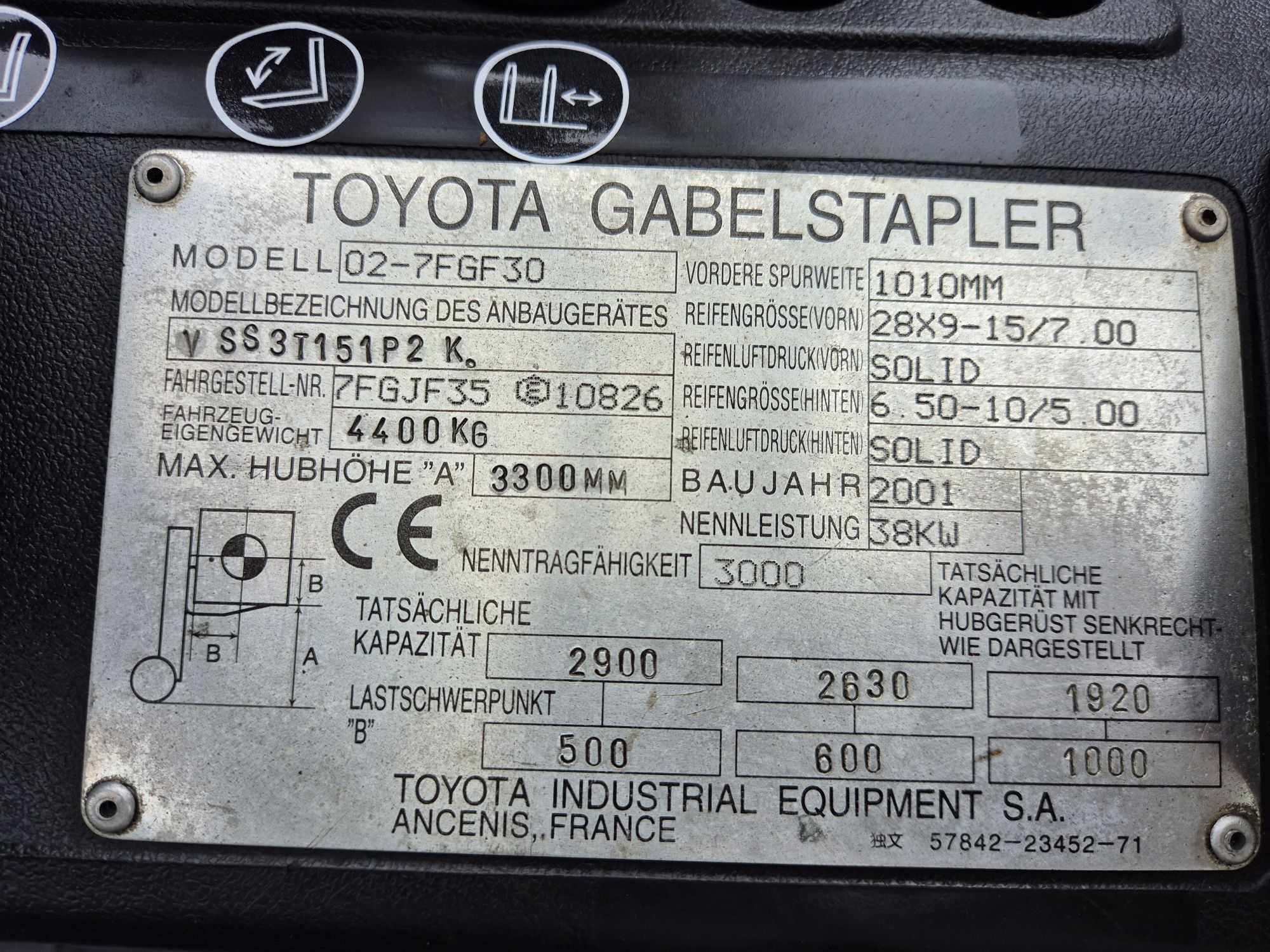 Wózek widłowy TOYOTA 7FGF30, triplex, przesuw, GAZ