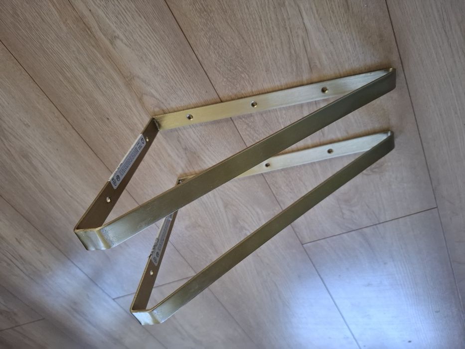 Wsporniki do półek, szafek, stalowe 200 x 280 mm kolor złoty, mosiężny