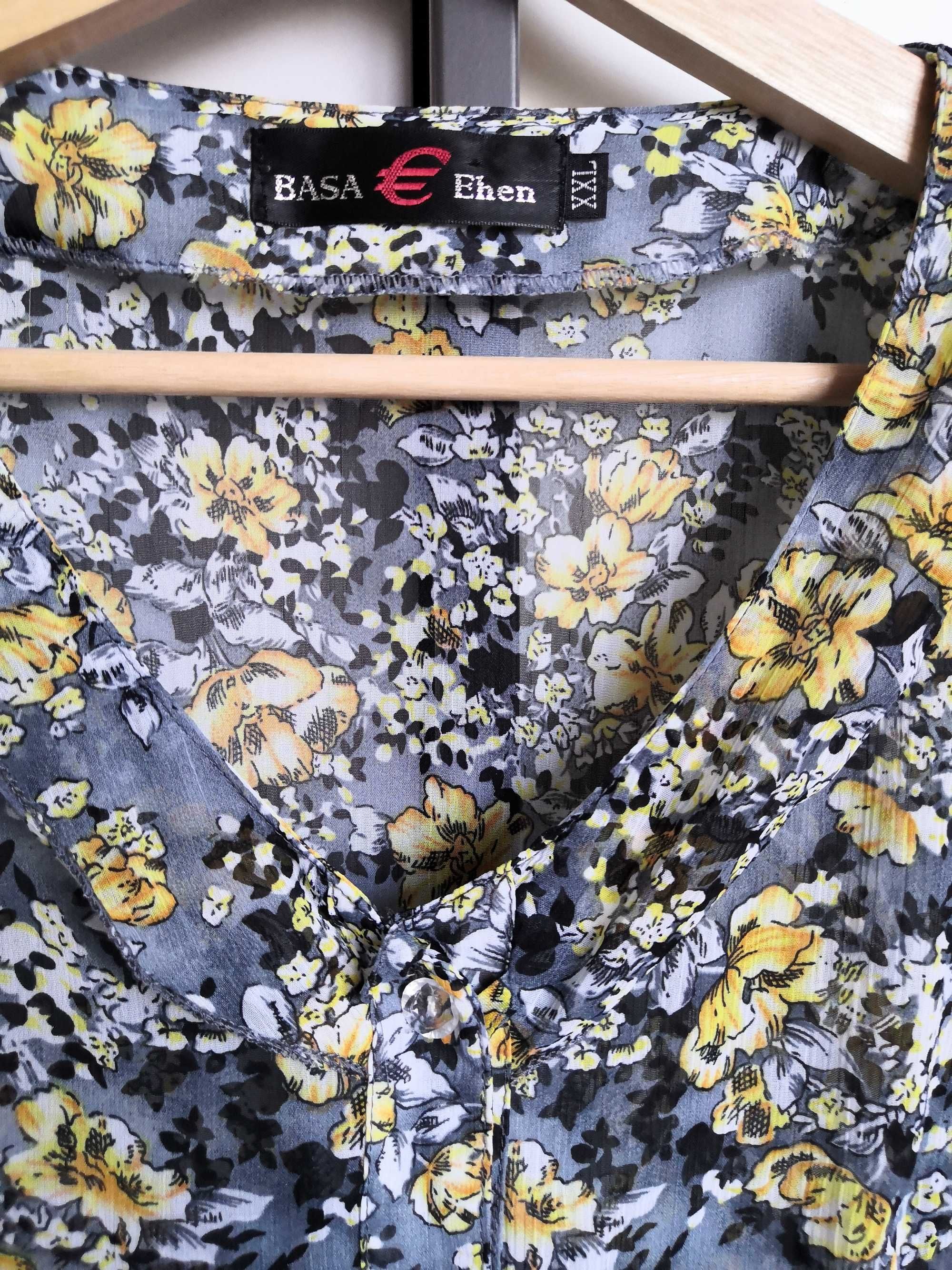 Rozpinana Bluzka w kwiaty z krótkim rękawem 44/XXL