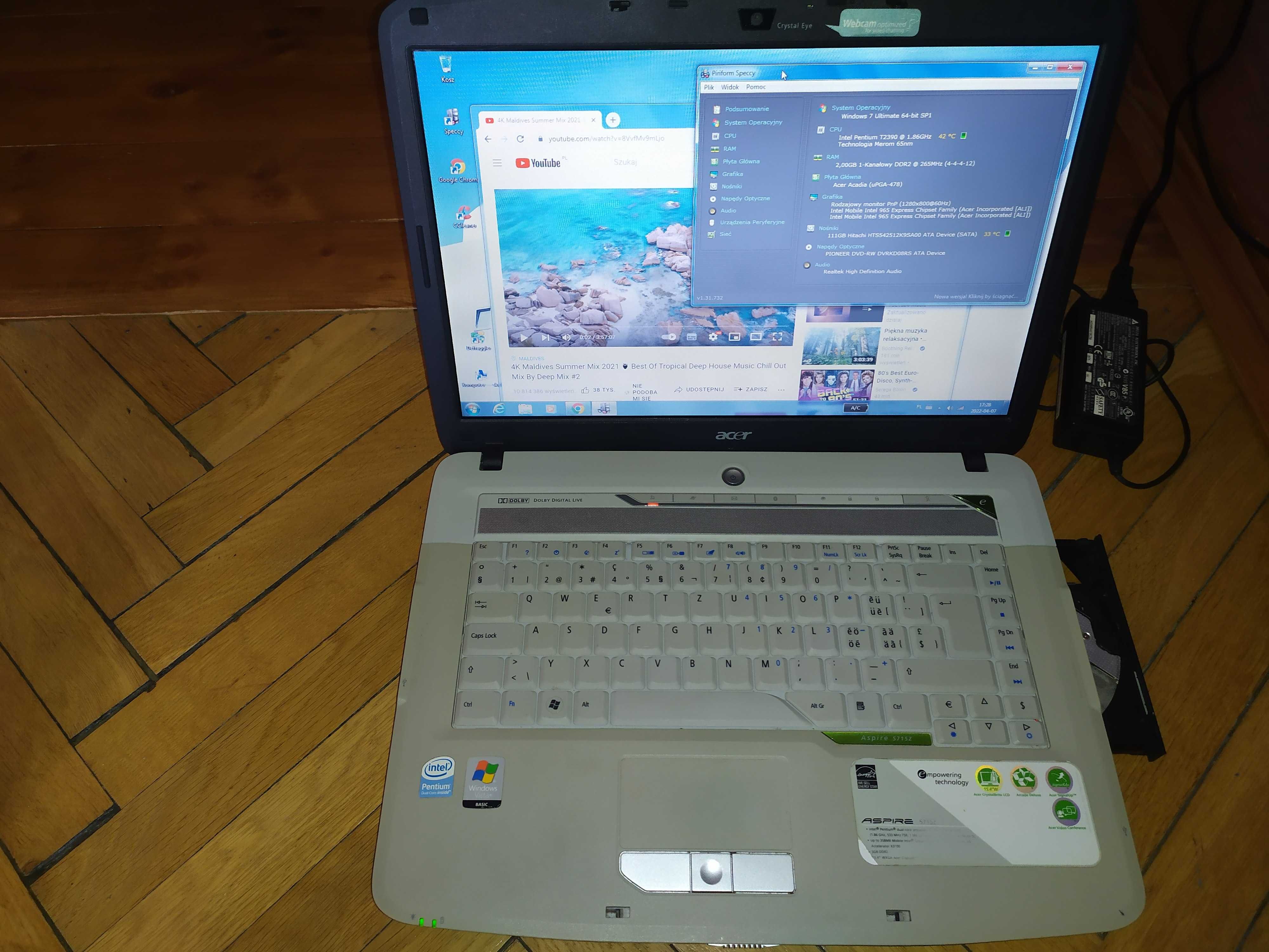 Laptop 15 Acer Aspire 5715Z Intel Duo 2x WIN 7 10 SSD office nauka kam