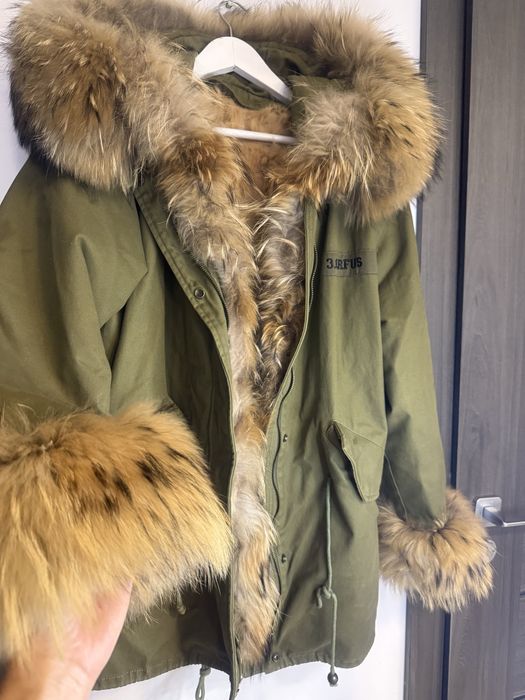 Parka khaki S z jenotem i podszeka odpinana z królika