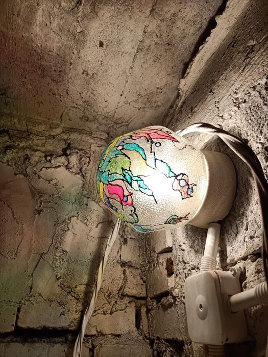 Klosz do lampy ściennej czasy PRL, ręcznie malowany