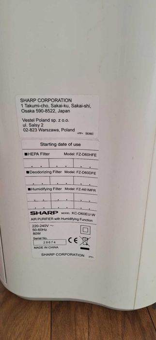 Oczyszczacz powietrz Sharp KC-D60EU-W