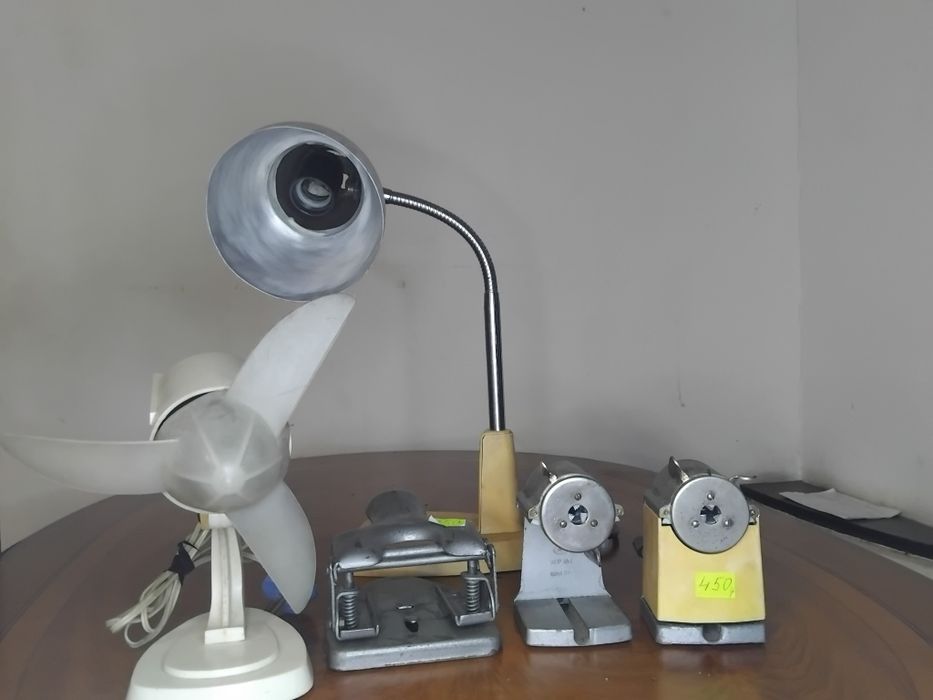 стругалки, вентилятор, дрокол, лампа часів ссср