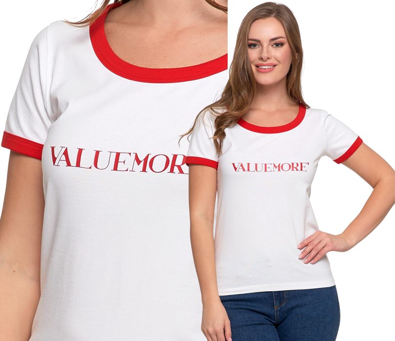 T-Shirt Koszulka Damska Bawełna Slim Napisami Biało-Czerwona Moraj Xxl