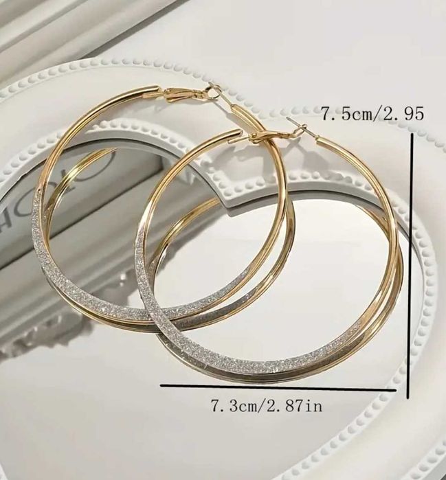 Золотисті сережки, кульчики на вуха, кольца, з срібним напиленням,