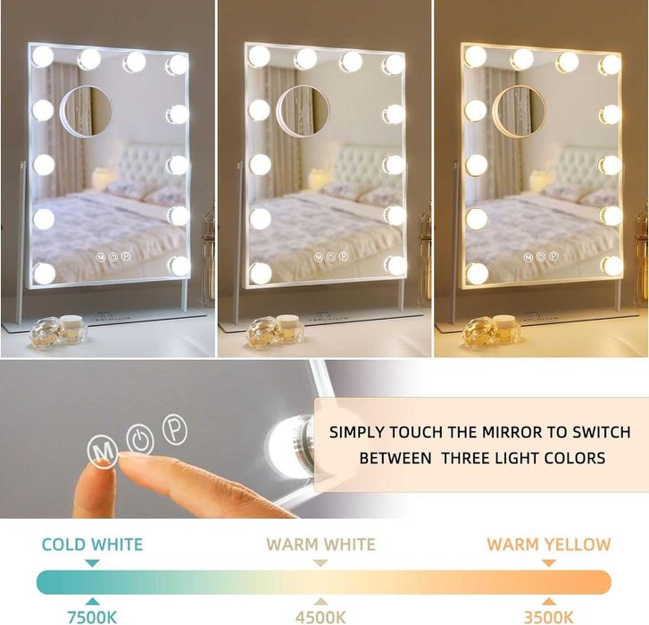 FENCHILIN Hollywood lustro do makijażu z oświetleniem 12 lamp LED