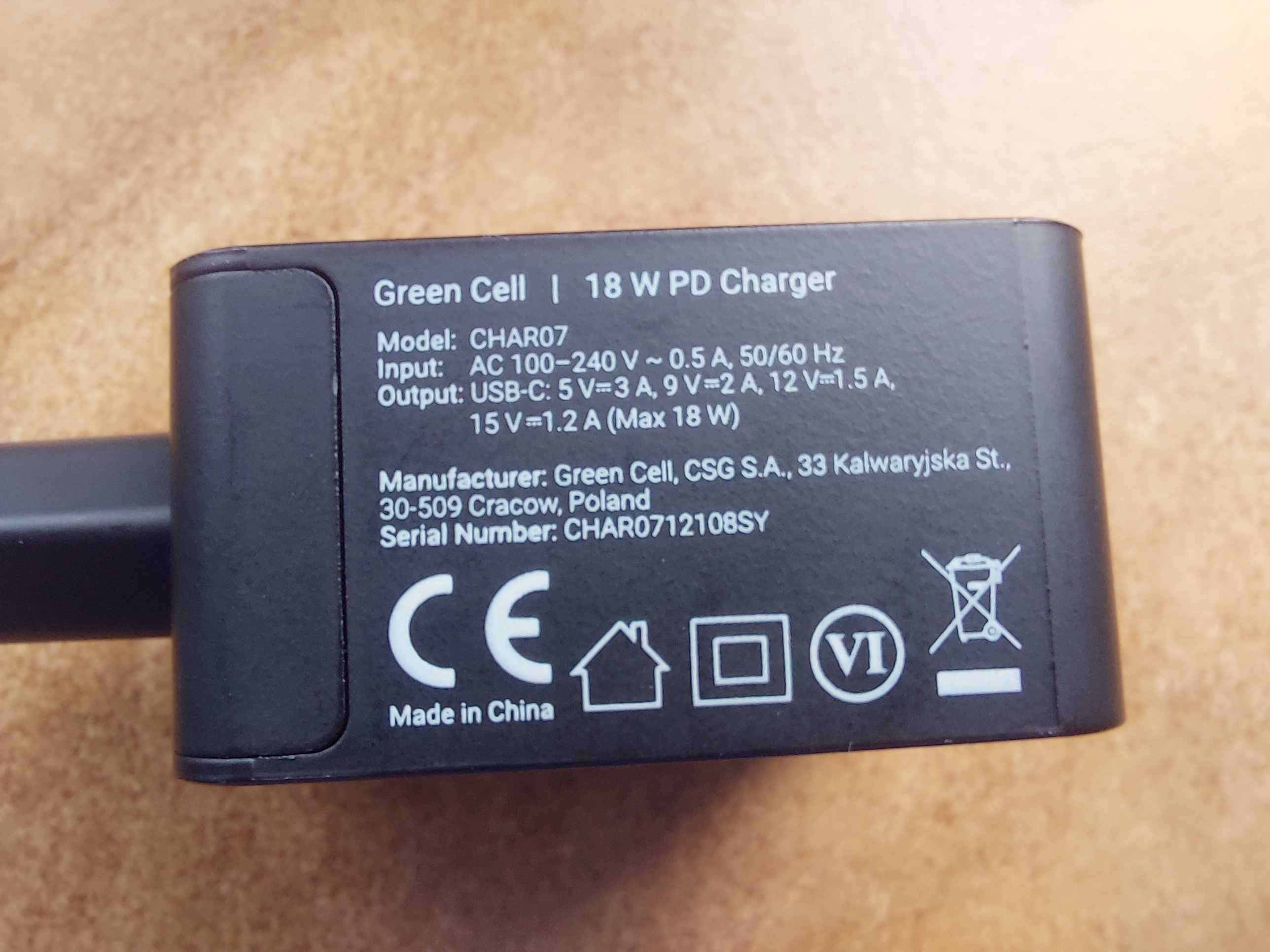 Ładowarka Green Cell USB-C 18W PD Power Delivery