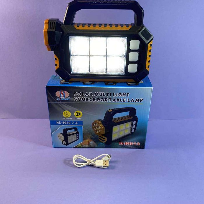 Мощный фонарь с солнечной панелью, павербанк 2800 мач