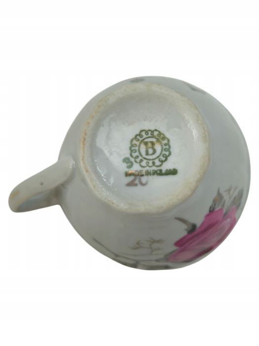 Zestaw Porcelana Bolesławiec Filiżanki Talerzyki Podstawki Róże