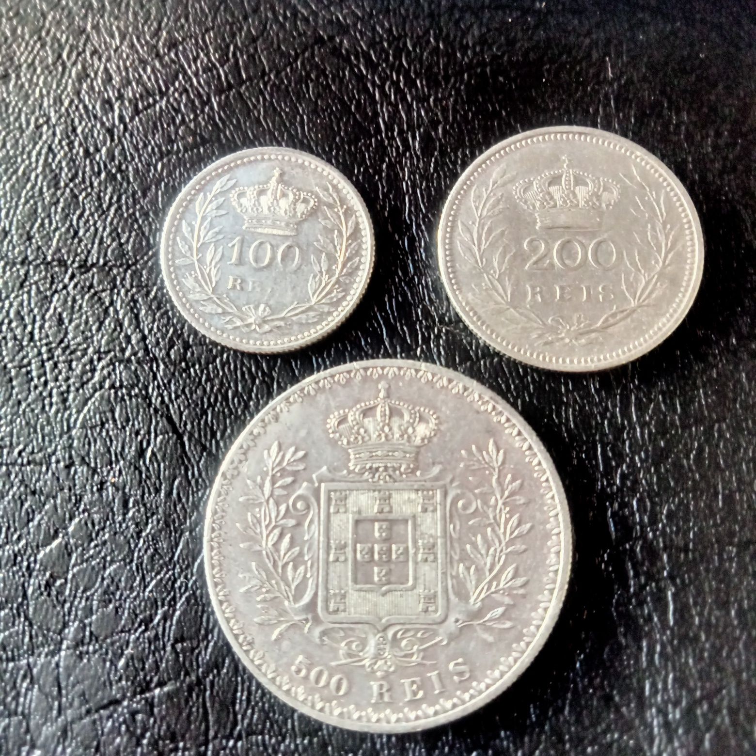 moedas prata (3) 100,200,500, reis