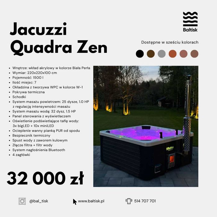 Jacuzzi ogrodowe balia kwadratowa spa hot tub wanna QuadraZen NOWOŚĆ